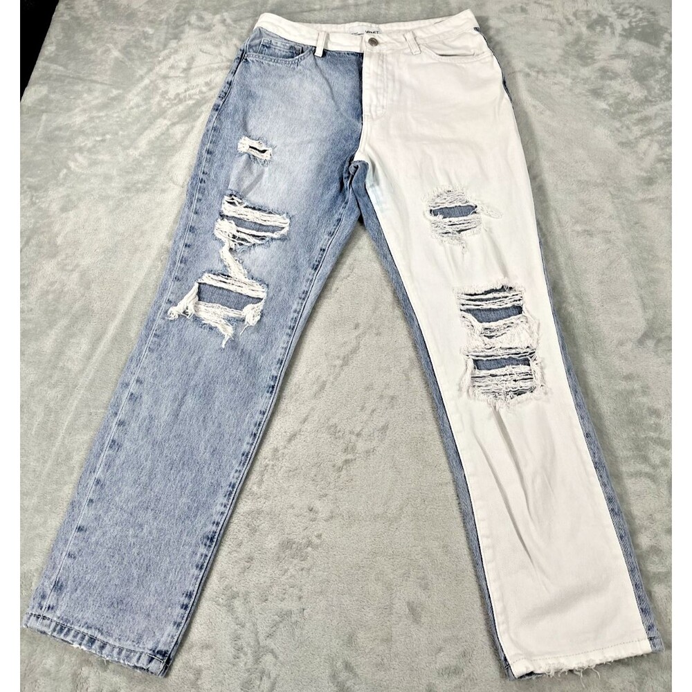 VERVET Flying Monkey Justice Two Tone Distressed Jeans 29 Colorblock Mom Jeans